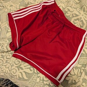 adidas Red Drawstring Athletic Shorts with Waistband Detail